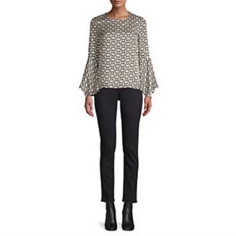 Milly Holly Bell-Sleeve Chain-Print Twill Top 12 - Picture 4 of 8